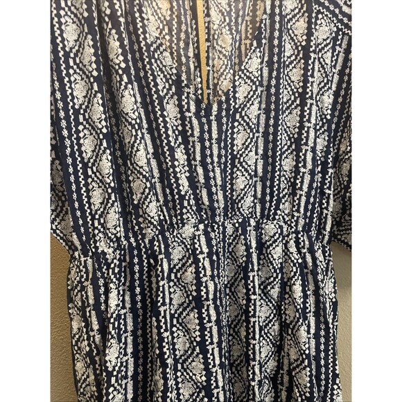 AaKaa Navy Blue/White Deep-V Boho Maxi Dress Women’s Size Medium  Preowned - Picture 4 of 10